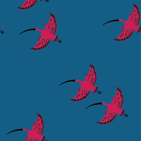 Colorful wildlife birds print. Seamless pattern with flying ibis.