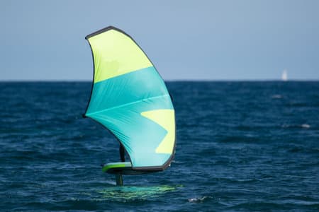 Wing foil practiced on a day of strong wind.