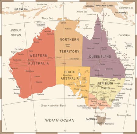 Australia Map - Vintage Detailed Vector Illustration