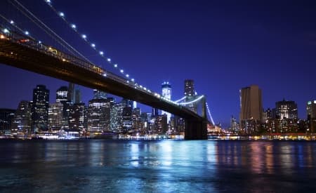 Brooklyn bridge and skyline at night
