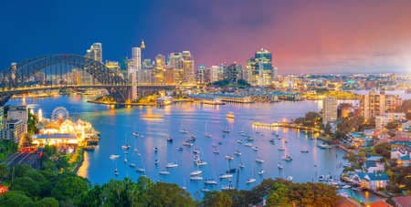 Downtown Sydney skyline in Australia at twilight