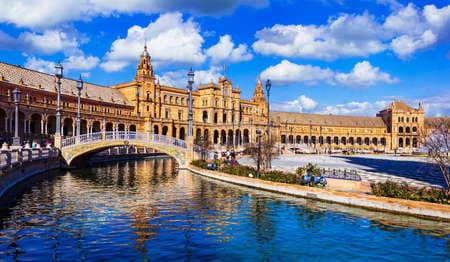 Landmarks of Spain, Plaza Espana, Sevilla, panoramic view.