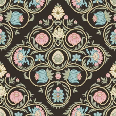 Fantasy flowers in retro, vintage, embroidery style. Seamless pattern, background. Colored vector illustration in soft pastel colors