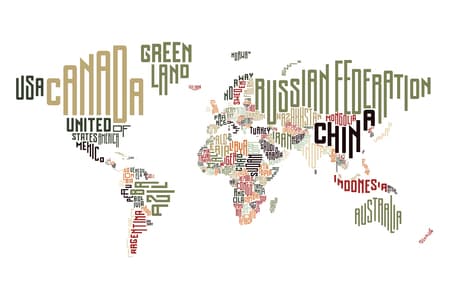 World map made of typographic country names. Vector illustration.