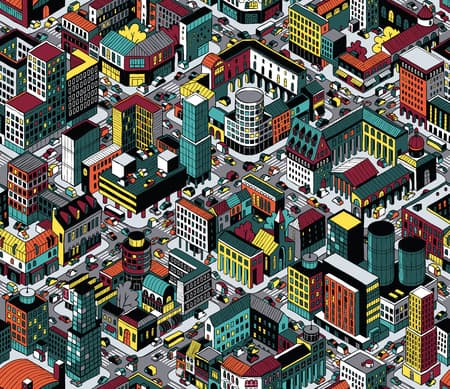Colorful City Blocks Isometric Seamless Pattern