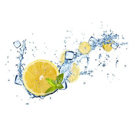 Fresh fruit in water splash, isolated on white background