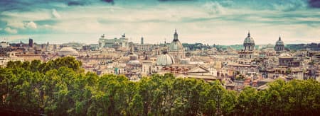 Panorama of the ancient city of Rome, Italy. As seen from Castel Sant'Angelo. Vintage