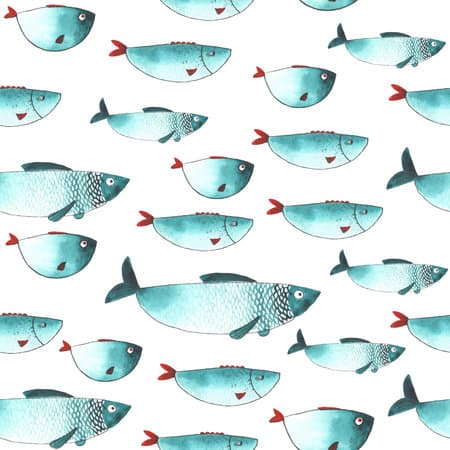 Pattern with Watercolor funny fishes. All object made in vector. Each one is separately.