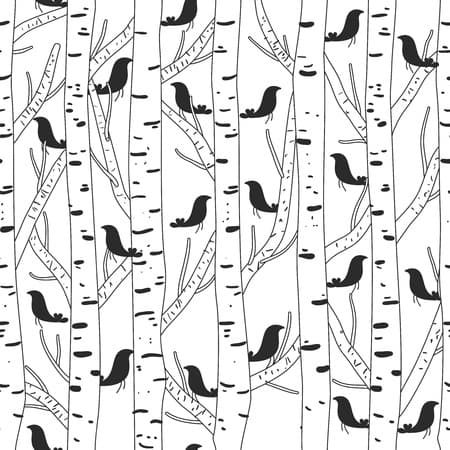 Seamless vector texture with birds and trees